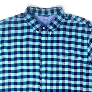 IZOD Saltwater Teal Blue‎ Check Men's Short Sleeve Shirt Size XL